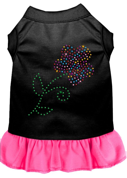 Rhinestone Multi Flower Dress Black with Bright Pink XS